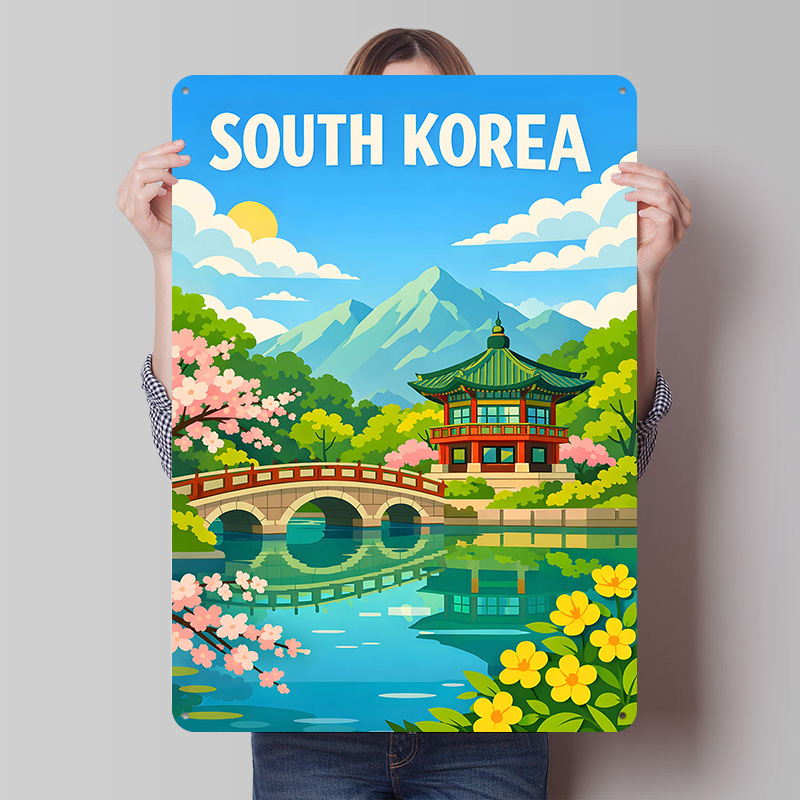 Desk Setup Poster - Südkorea Reiseplakat Maßgefertigte Vintage Metallschilder Wandkunst