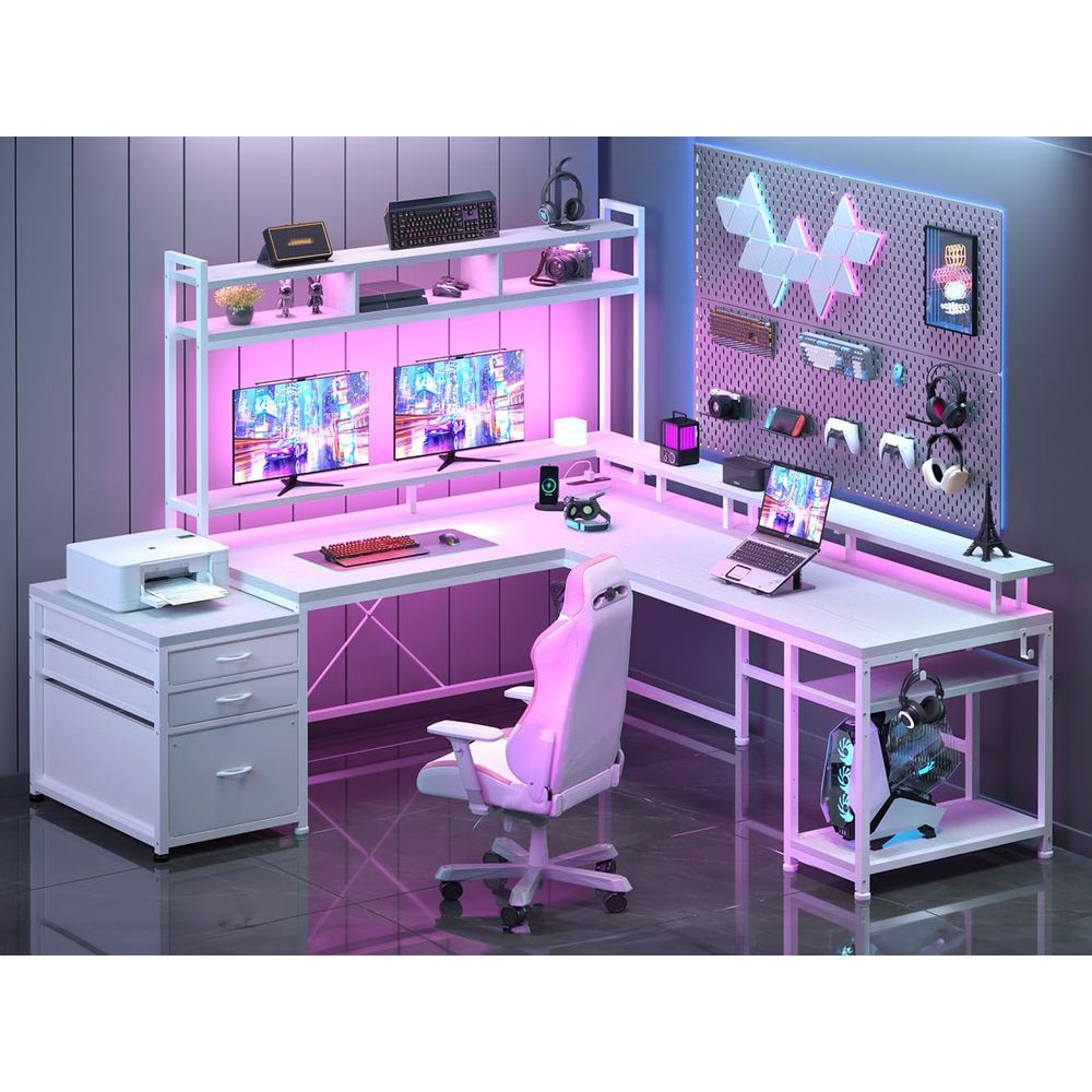 Desk Setup L Shaped - 104-Zoll L-förmiger Schreibtisch für Zweipersonen-Heimbüro, 4