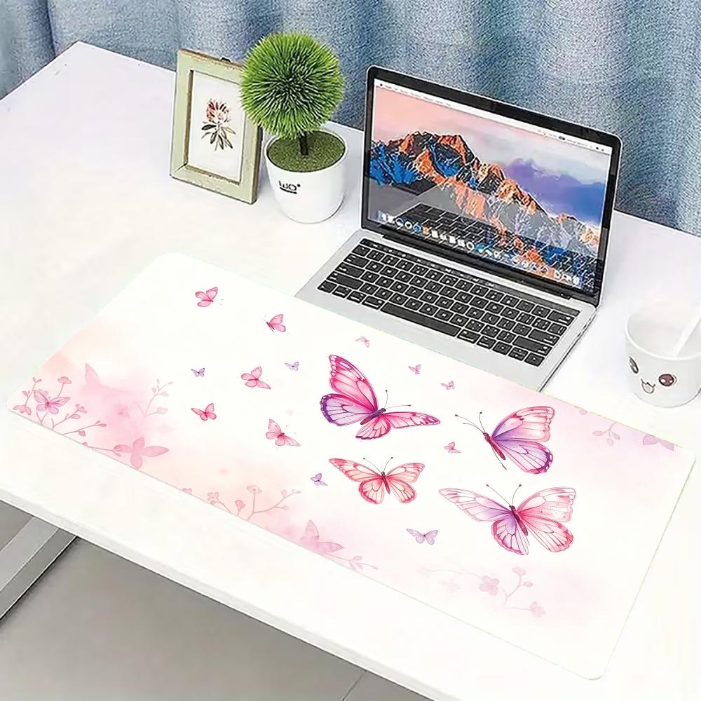 Desk Setup Gaming Pc - Aquarell Rosa Schmetterling Großes Gaming-Mauspad Rutschfeste