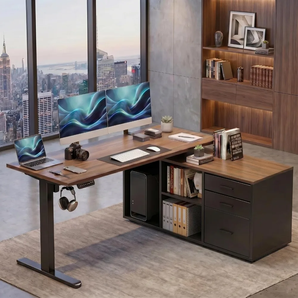 Desk Setup L Shaped - HUANUO 55 Zoll L-förmiger Stehschreibtisch mit