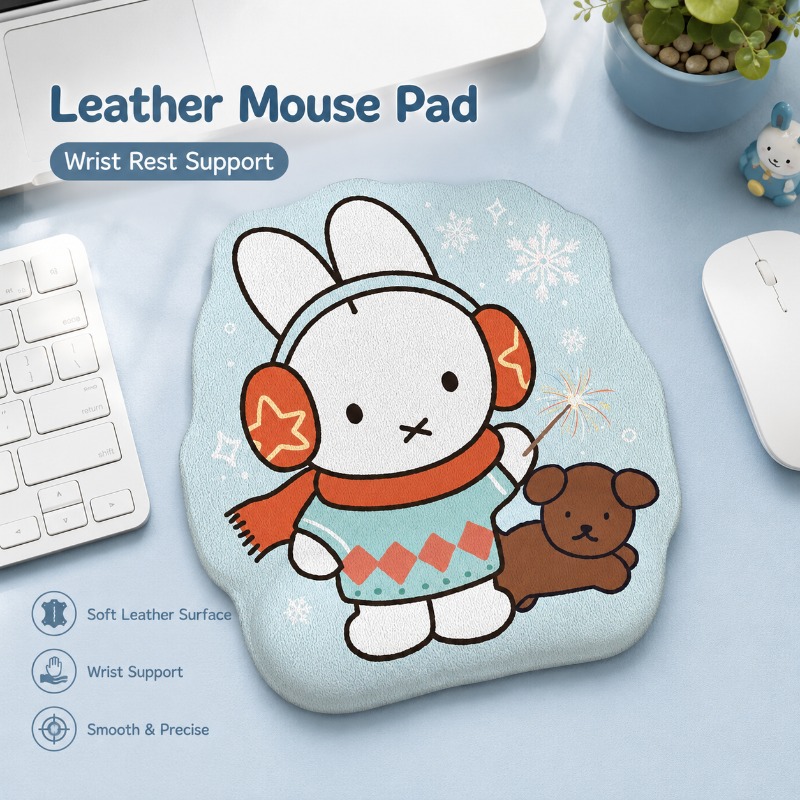 Desk Setup Editing - Anime Miffy Leder-Mauspad mit Handgelenkauflage, Kleine