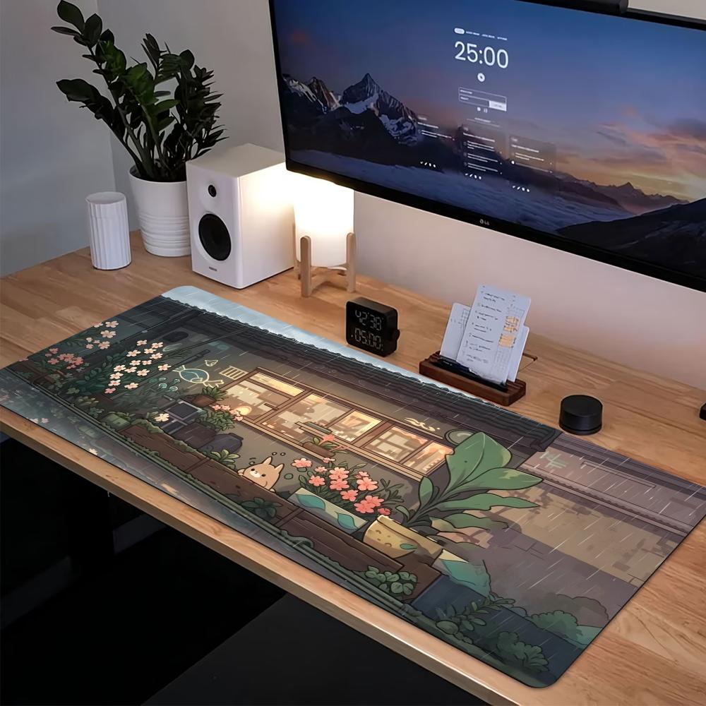 Desk Setup Pc And Laptop - Gemütliches Anime-Street-Gaming-Mauspad mit rutschfester Gummibasis, große