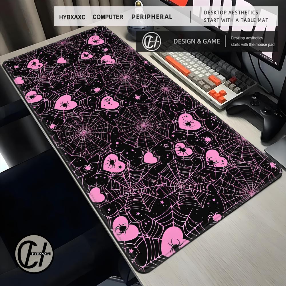 Desk Setup Productivity - 90x40 Weiße oder Rosa Spinnennetz-Herzen Schreibtischunterlage