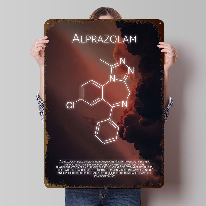 Desk Setup Poster - Alprazolam Molekül-Poster aus Weißblech, anpassbare Wandkunst,