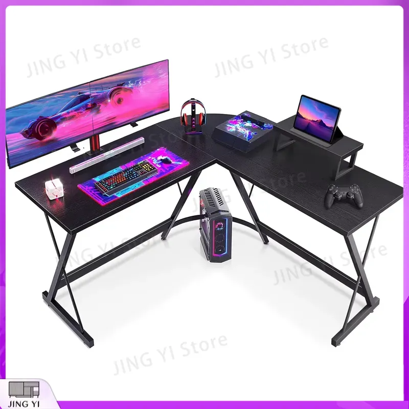 Desk Setup L Shaped - L-förmiger Gaming-Schreibtisch mit Monitorständer 127x127x75 cm