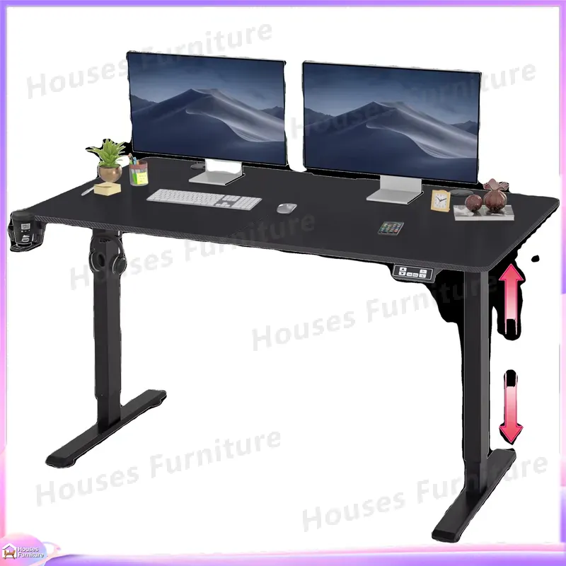 Desk Setup Pc And Laptop - Großer Gaming-Computertisch mit RGB-LED-Beleuchtung, Höhenverstellbar, Ergonomisches